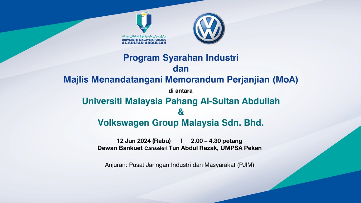 PROGRAM SYARAHAN INDUSTRI DAN MAJLIS MENANDATANGANI MEMORANDUM PERJANJIAN (MOA) DI ANTARA UNIVERSITI MALAYSIA PAHANG AL-SULTAN ABDULLAH & VOLKSWAGEN GROUP MALAYSIA SDN BHD