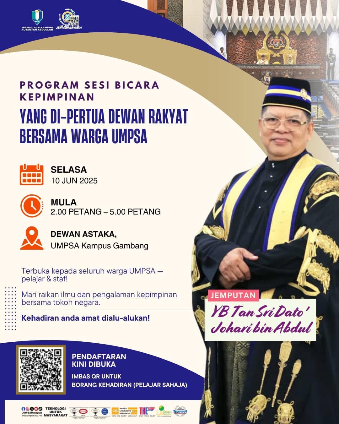 PROGRAM SESI BICARA KEPIMPINAN YANG DI-PERTUA DEWAN RAKYAT BERSAMA WARGA UMPSA