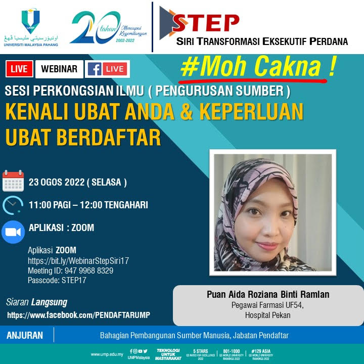 WEBINAR STEP : KENALI UBAT ANDA & KEPERLUAN UBAT BERDAFTAR