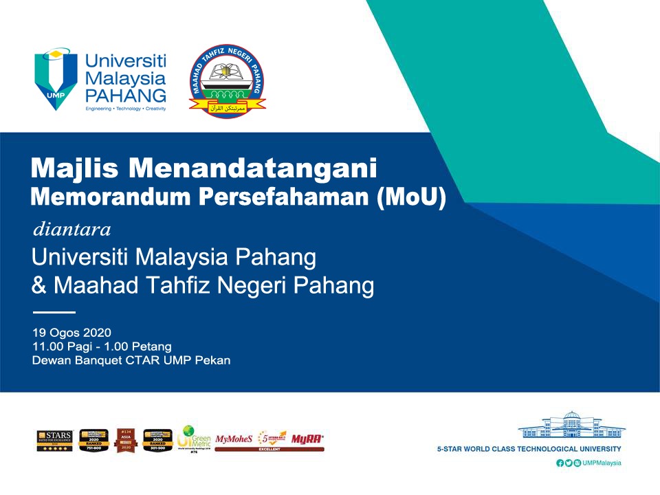 Majlis Menandatangani Perjanjian Persefahaman Antara UMP bersama Maahad Tahfiz Negeri Pahang