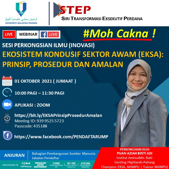 Bersama Pn. Aziah Binti Adi, Champion EKSA, MAMPU 