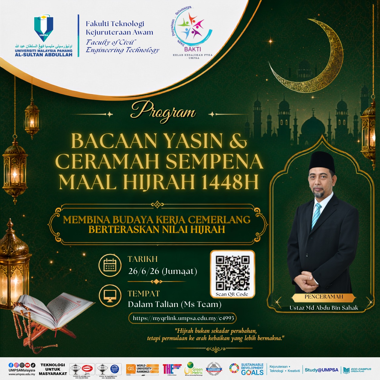 PROGRAM BACAAN YASIN & CERAMAH SEMPENA MAAL HIJRAH 1448H