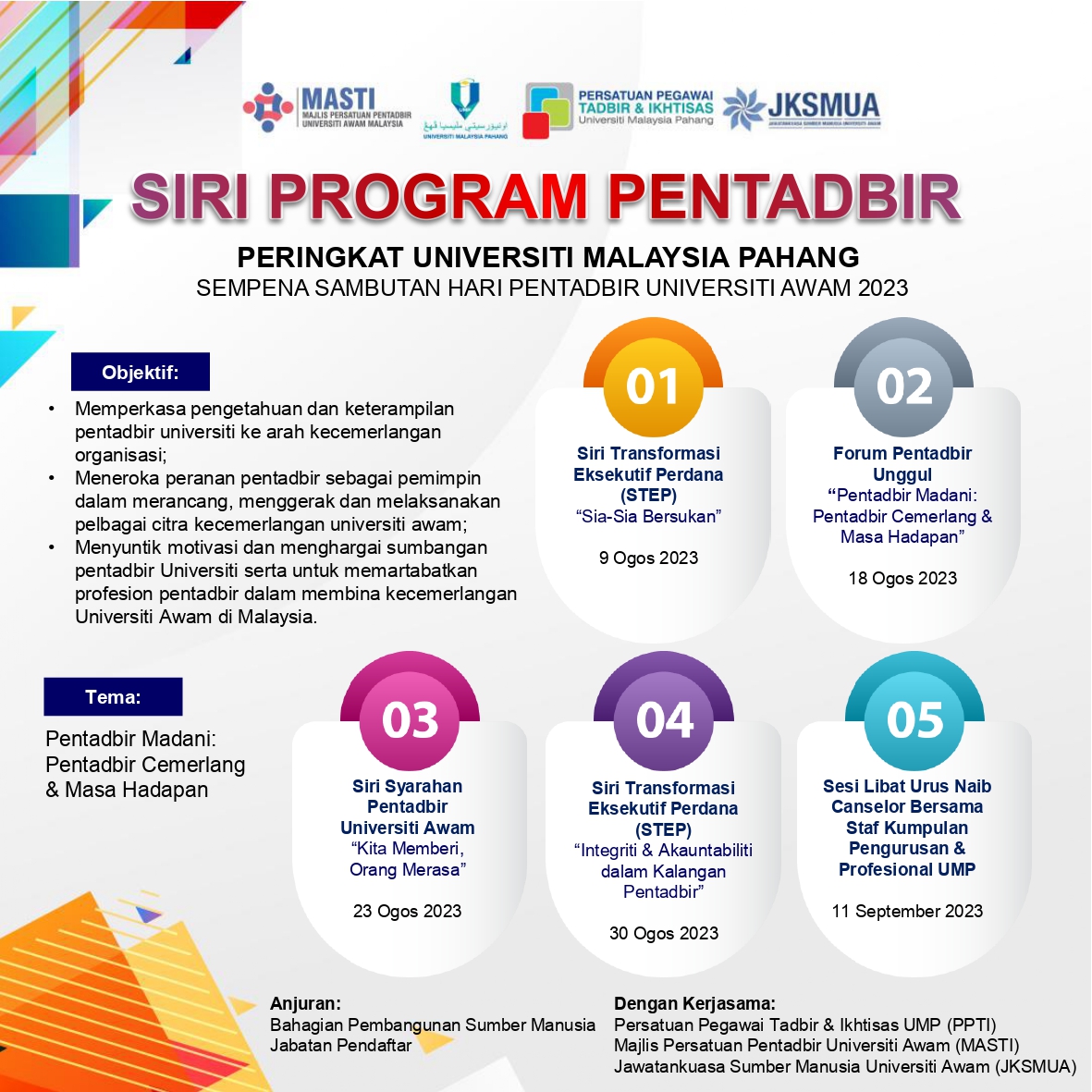 SIRI PROGRAM PENTADBIR PERINGKAT UNIVERSITI MALAYSIA PAHANG  SEMPENA SAMBUTAN HARI PENTADBIR UNIVERSITI AWAM 2023