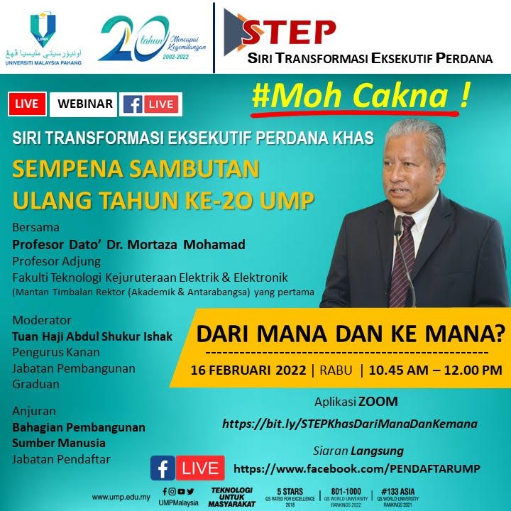 PROFESOR DATO’ DR. MORTAZA MOHAMAD, Profesor Adjung , Fakulti Teknologi Kejuruteraan Elektrik & Elektronik , Mantan Timbalan Rektor (Akademik & Antarabangsa) yang pertama