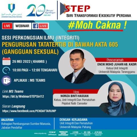 Bersama ENCIK MOHD JUHARI AB. KADIR Ketua Unit Integriti , Universiti Malaysia Terengganu