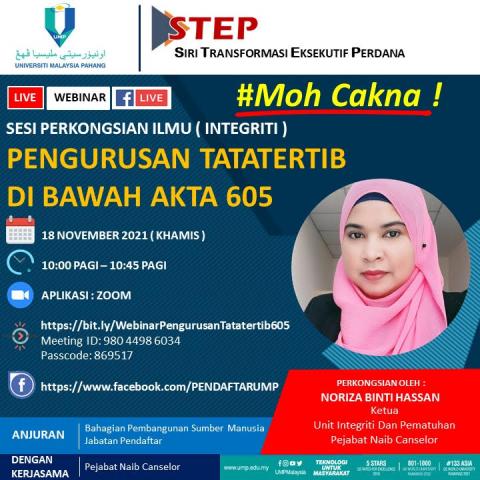 Bersama Cik Noriza binti Hassan, Ketua Unit Integriti dan Pematuhan 